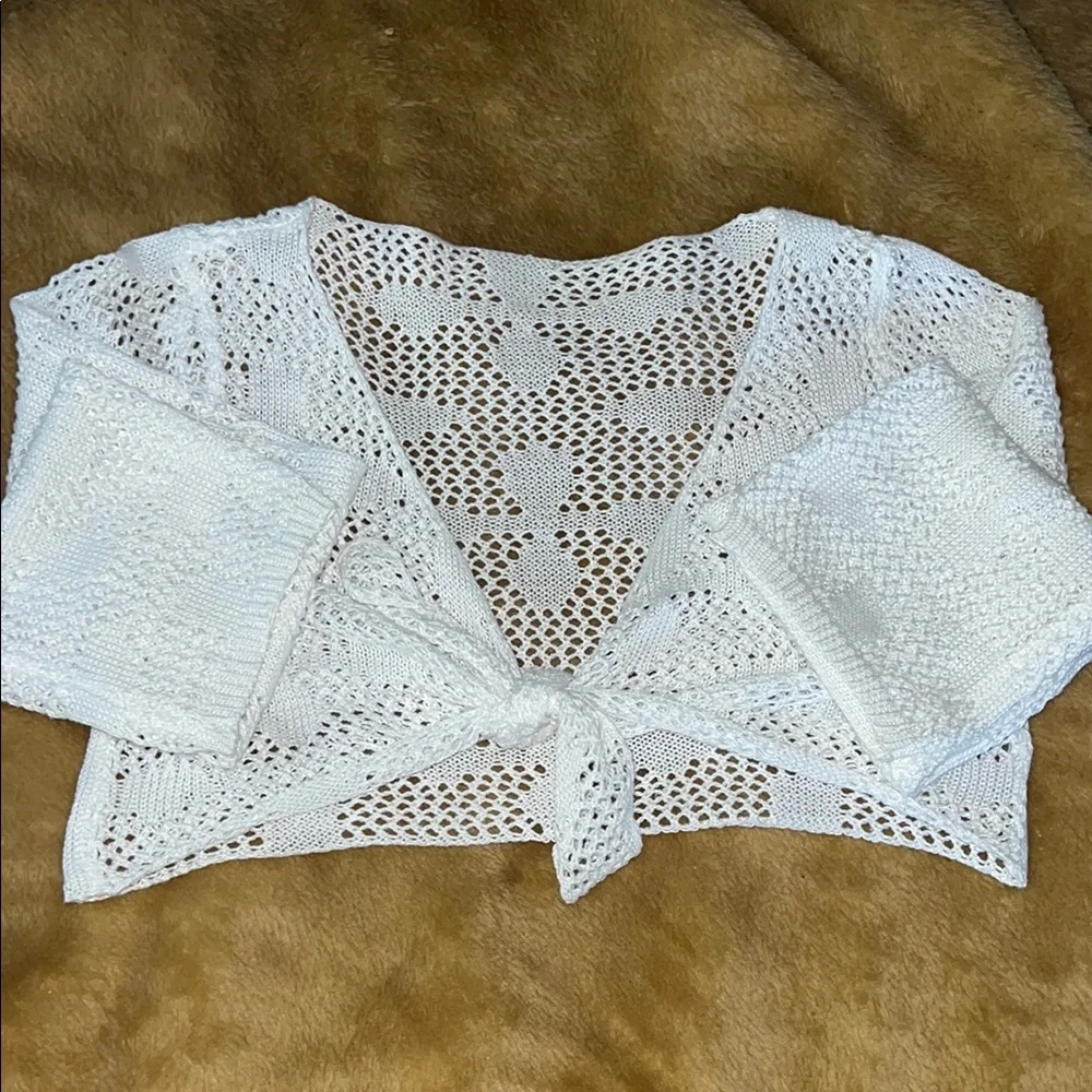 SHEIN? | Women’s Size S White Crochet Tie-Front Cardigan/Top - Picture 2 of 5